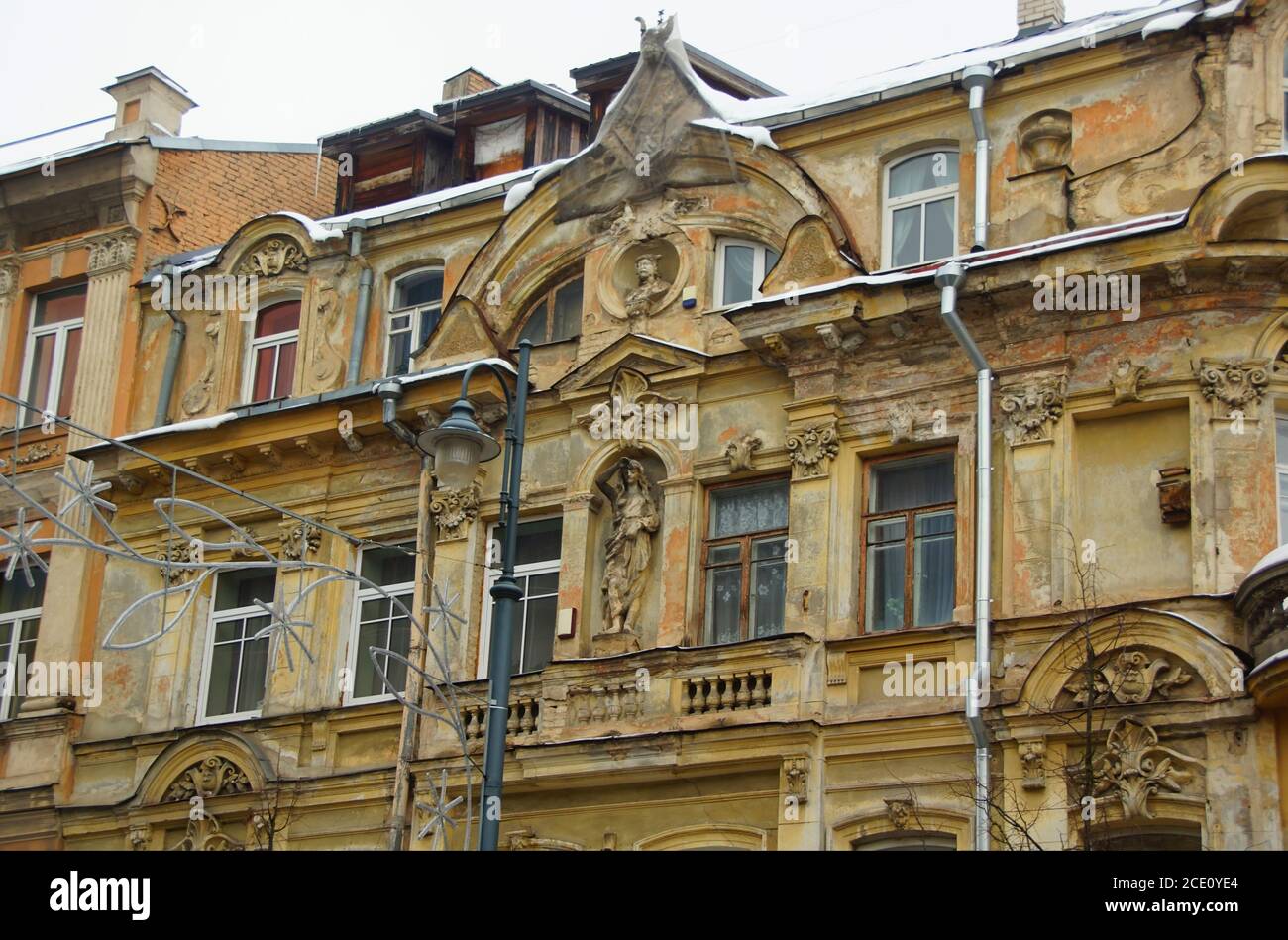 Fragment of the facade of an eclectic-style apartment building Stock Photo