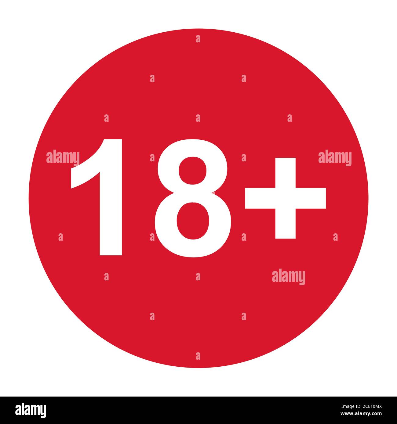 18+ restriction flat sign isolated in red circle. Age limit symbol. No under eighteen years warning illustration . Stock Vector