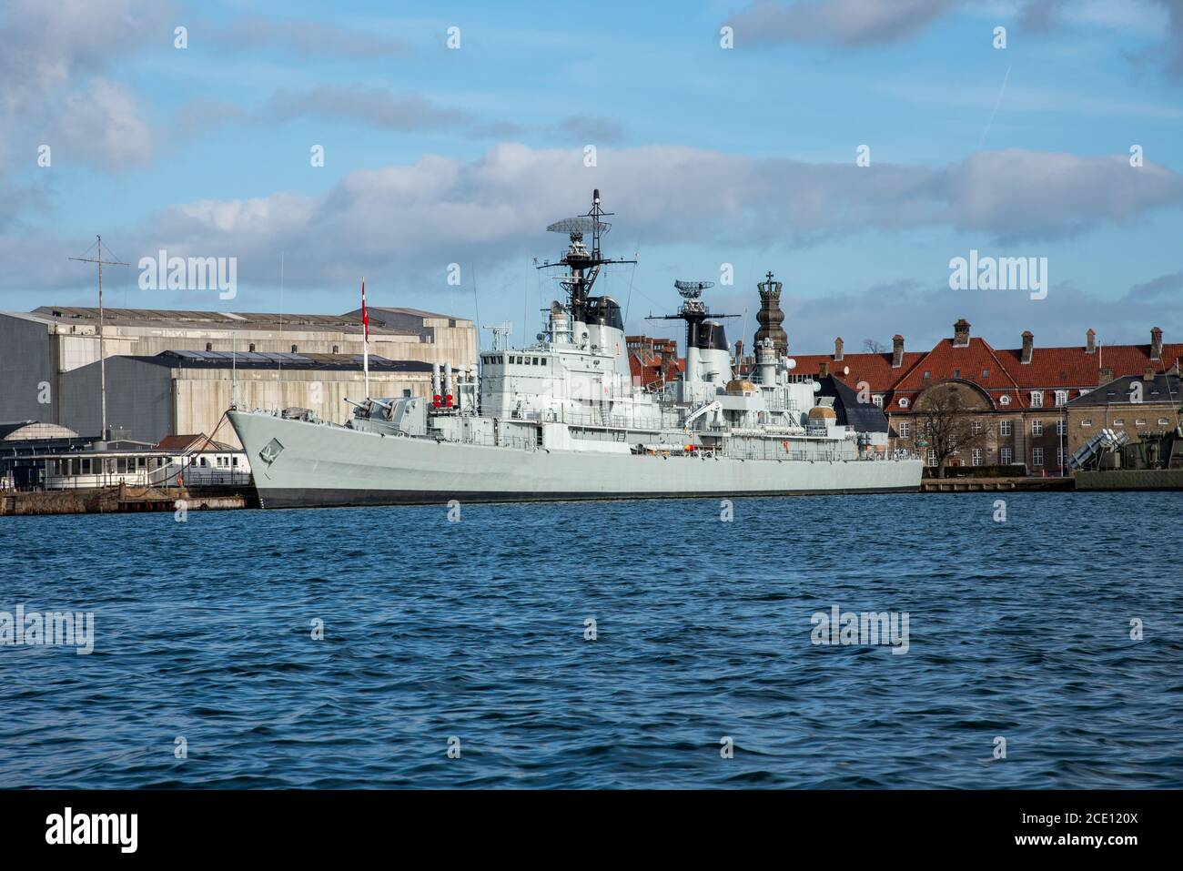 Warship docked by downtown Copenhagen (DK) Stock Photo