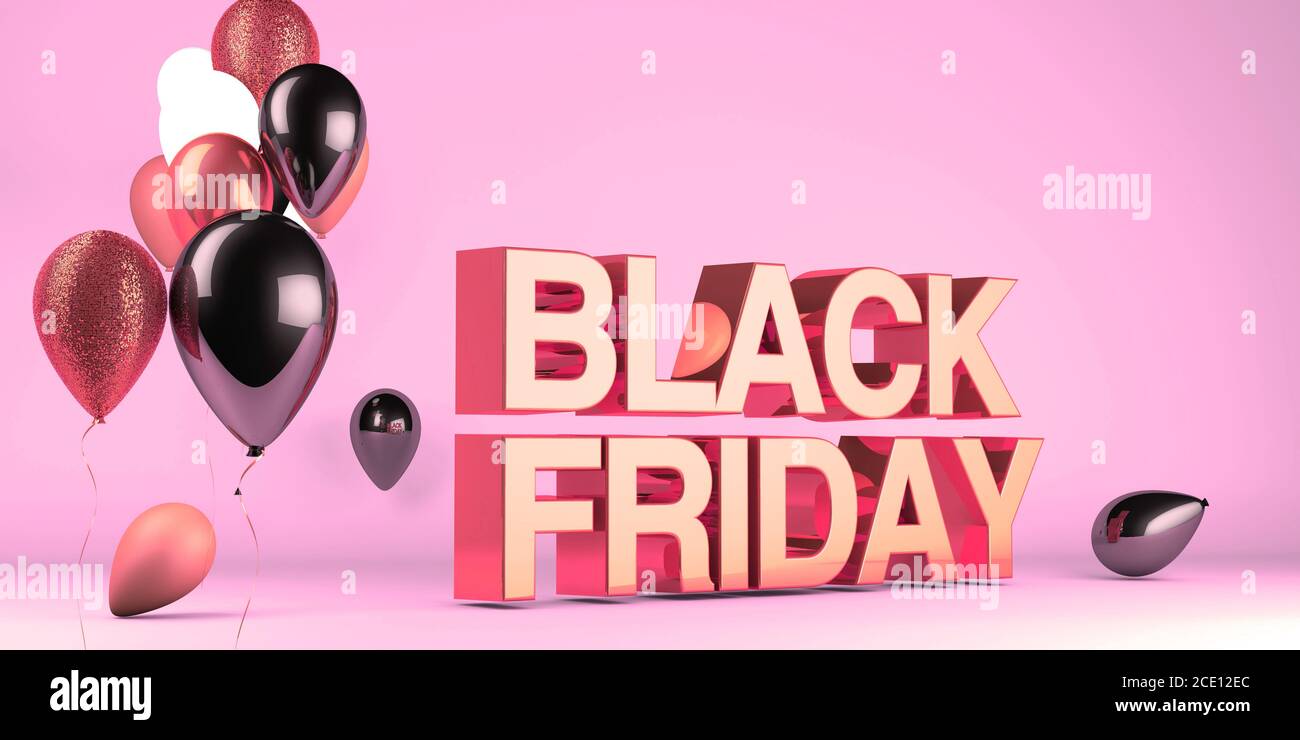3d render of a black friday sale message with balloons for use online or with print Stock Photo