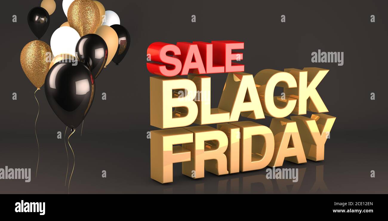 3d render of a black friday sale message with balloons for use online or with print Stock Photo