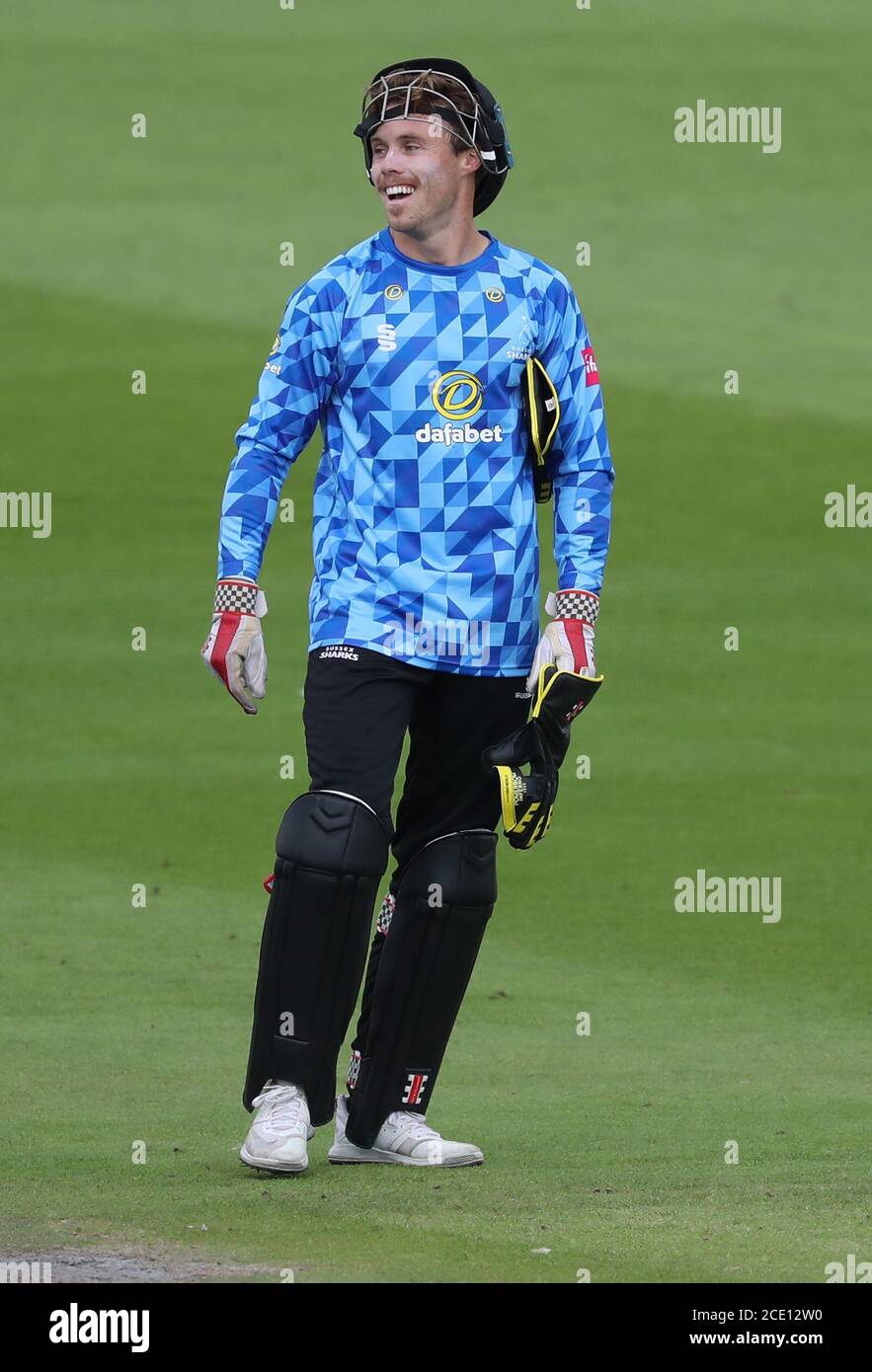 Hove, UK. 30th Aug, 2020. Sussex's Phil Salt during the Vitality Blast T20 match between Sussex Sharks and Hampshire at The 1st Central County Ground, Hove Credit: James Boardman/Alamy Live News Stock Photo