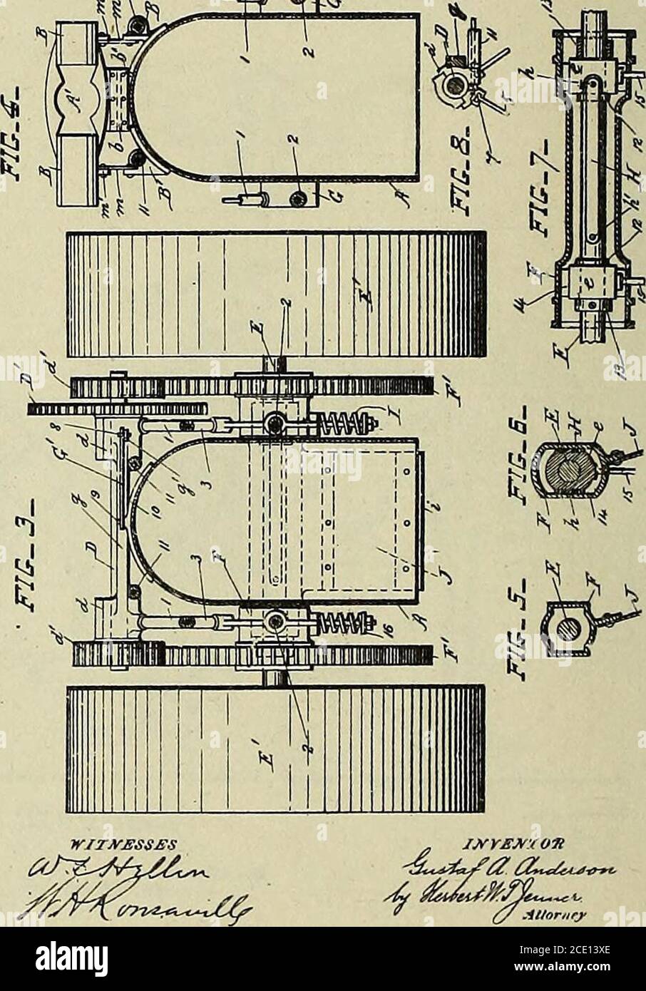 . Digest of United States automobile patents from 1789 to July 1, 1899, including all patents officially classed as traction-engines for the same period. Chronologically arranged ... together with lists of patents in the classes of portable-engines, traction-wheels, electric locomotivs, and electric railway battery systems ... . (No Model.) No. 538,574.^8 3 Sbeotfl—Sbeet 3. G. A. ANDERSON. liACTION EN6IHE. Patented Apr. 30, 1895. ^ -1^. ^ (^ Allar. TRACrION ENGINES 407 (Ko Model . 2 Sheets—SSeet 1. E. T. WRICHT.BRAKE FOE ROAD ENGINES, No. 539,013. Patented May 7, 1895. Stock Photo