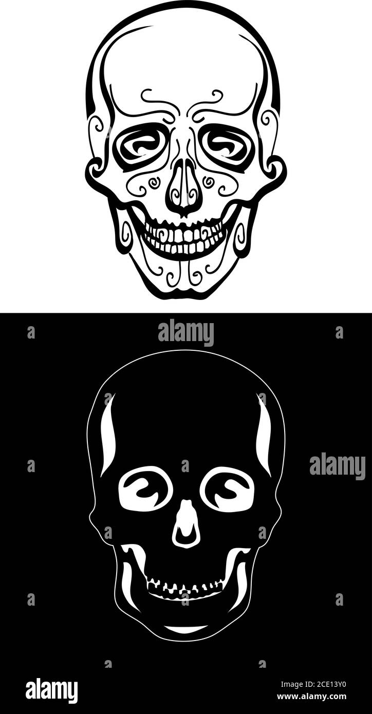 skull, illustration, symbol, stylized image, graphics, drawing, picture, anatomy, white, design, sign, mask, emblem, skeleton, teeth, image, isolated Stock Vector