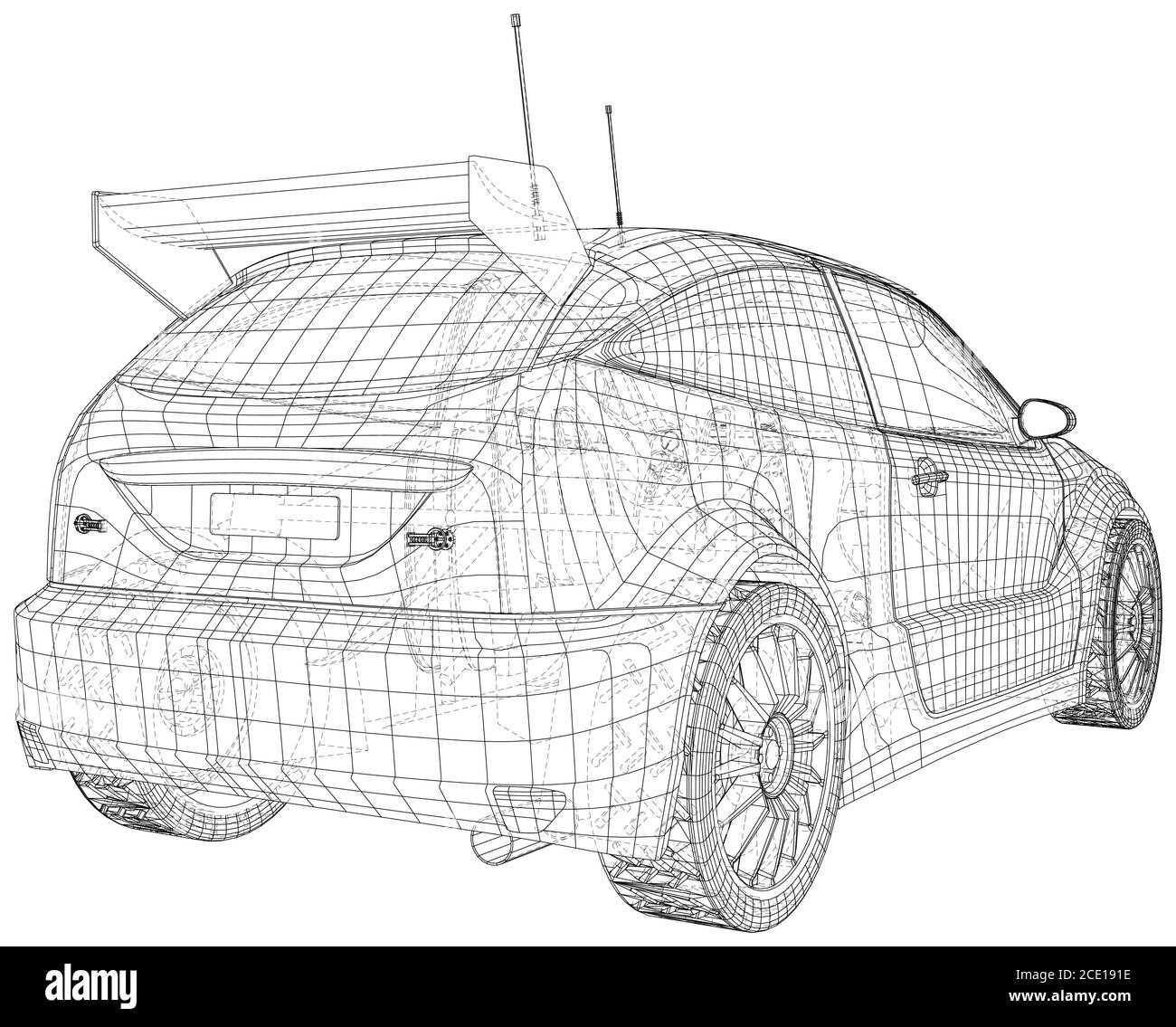 Racing car. Abstract vehicle sketch Wire-frame. The layers of visible and invisible lines are separated. EPS10 format. Vector created of 3d. Stock Vector