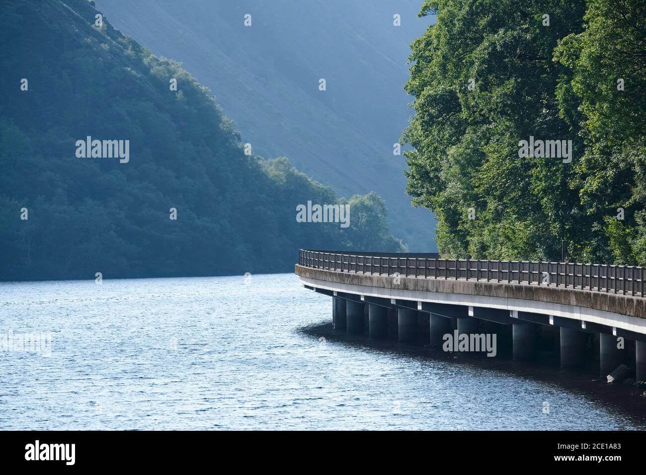 Cruachan viaduct road bend over water at Loch Awe Stock Photo