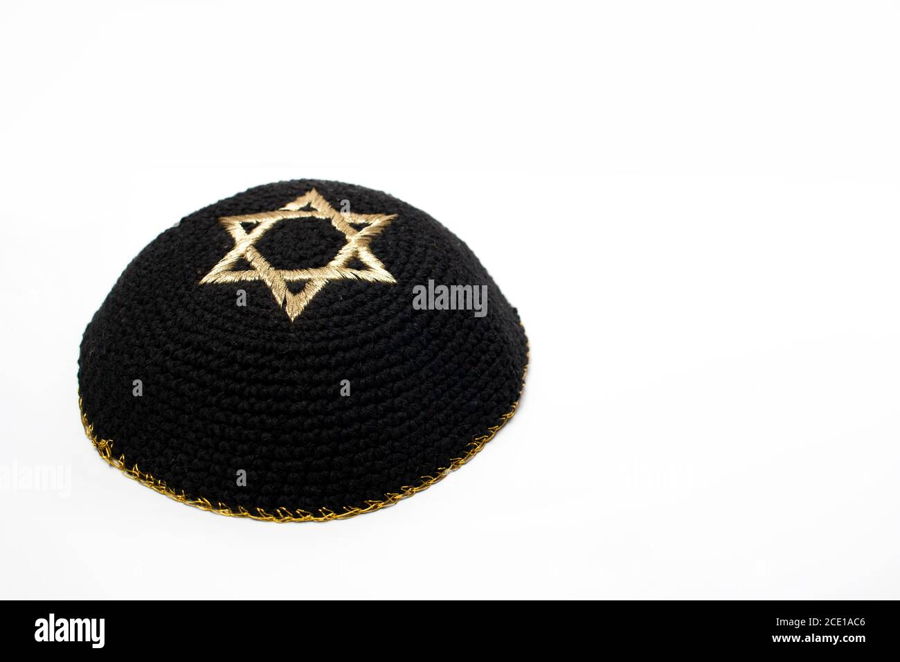 Israeli black Kippah with the david star on the top with a white