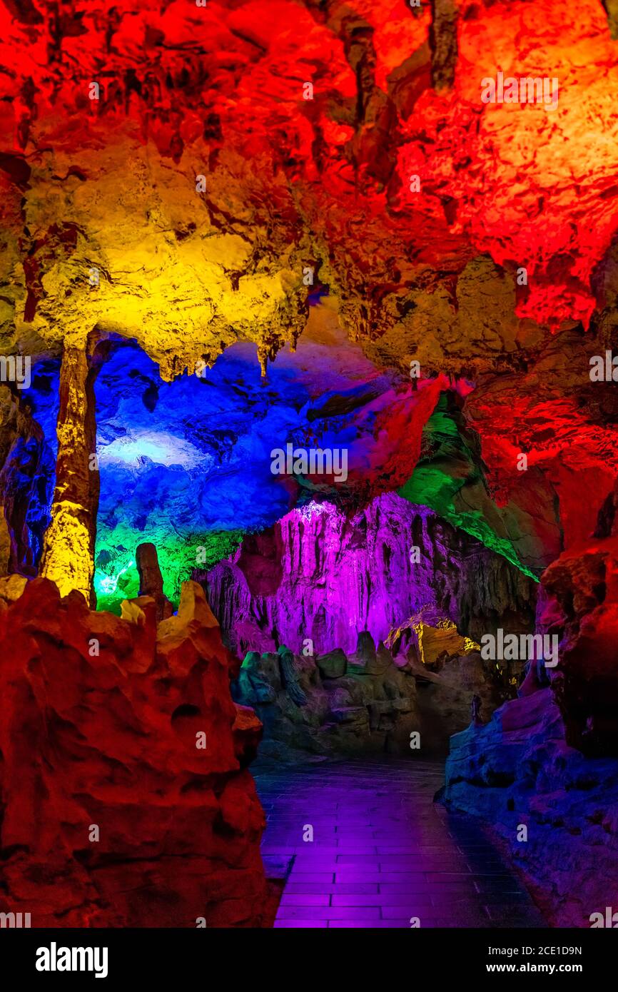 Stunning Huanglong Yellow Dragon Cave Stock Photo