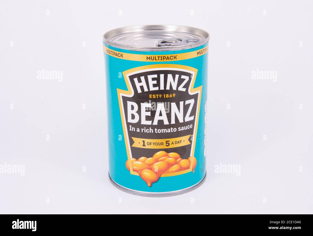 Close-up of tin of Heinz Beanz, Surrey, England, United Kingdom Stock Photo