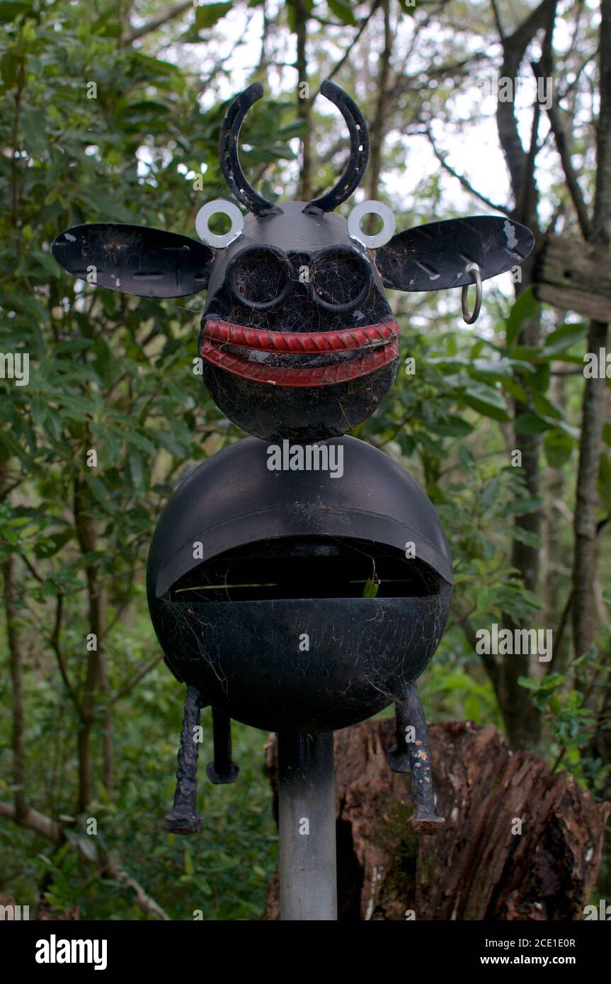 Bangalow, New South Wales, Australia - 12th February 2020: Creative australian mail box resembling a Cow located in Byron Bay hinterland Stock Photo