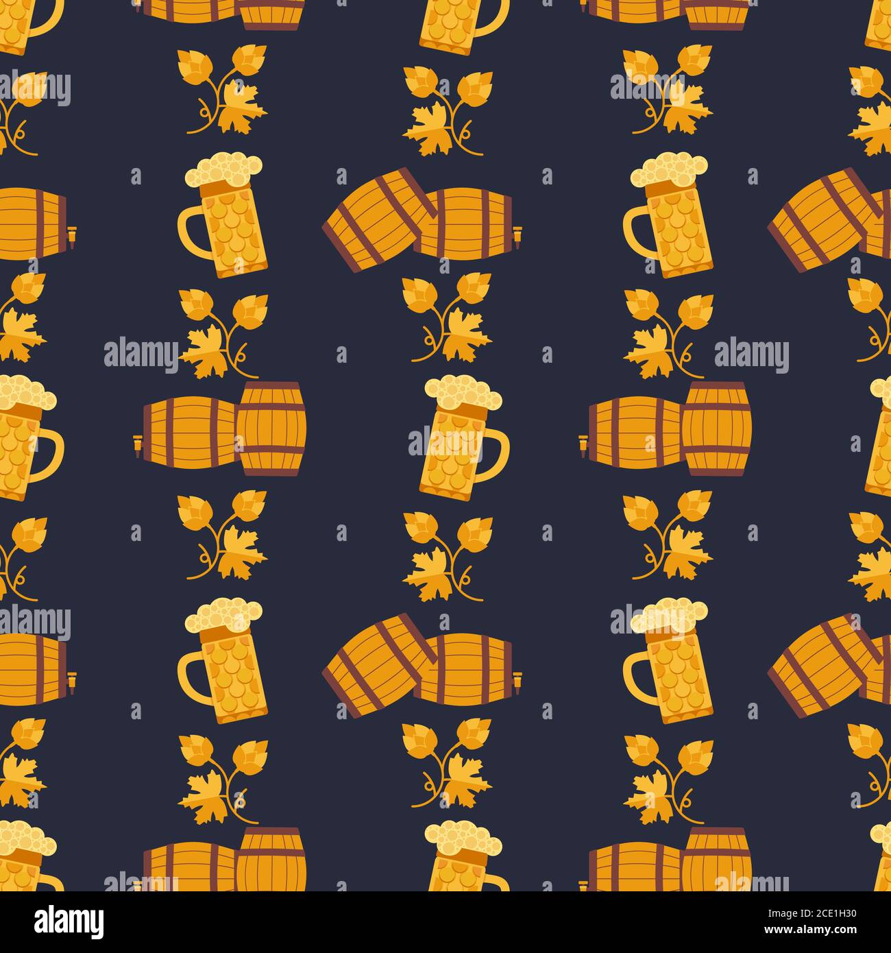 Craft beer icon flat color vector seamless pattern Stock Vector
