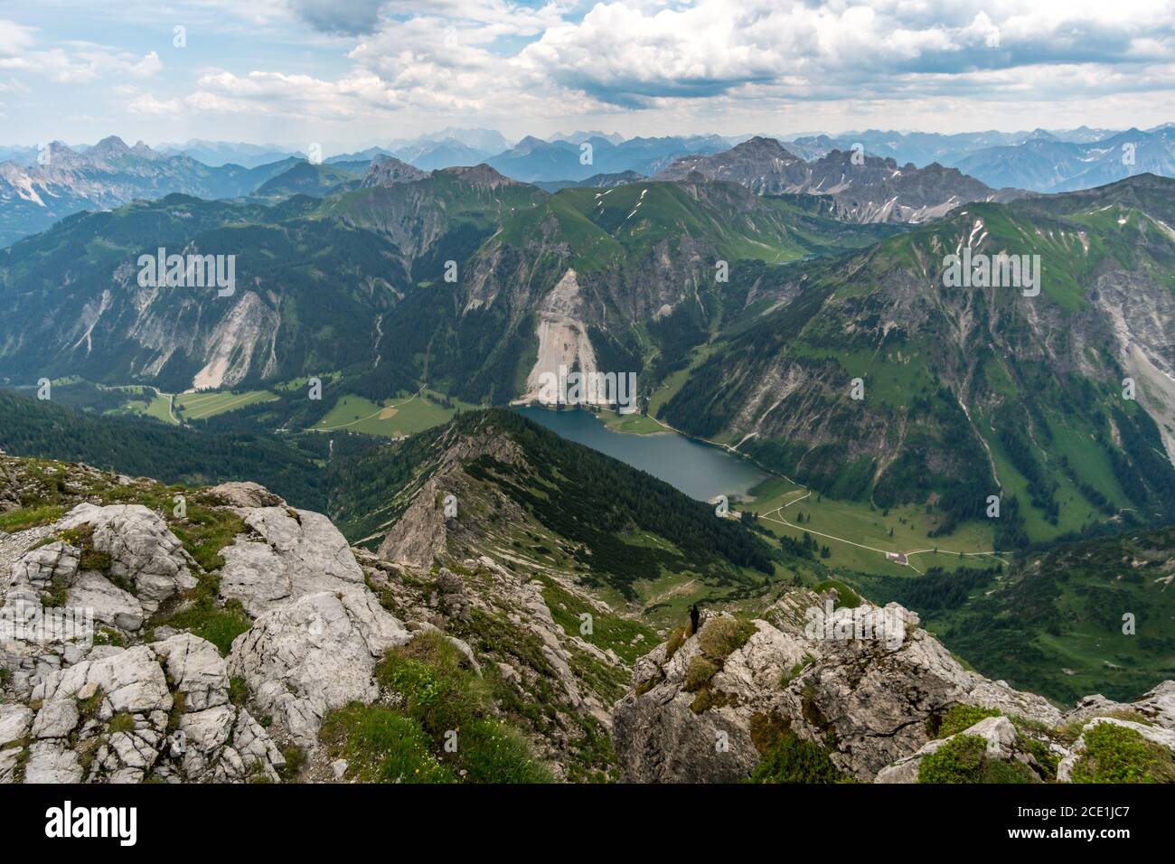 Fantastic hike to the mountain lake Schrecksee near Hinterstein in the Allgau Alps in Bavaria Stock Photo