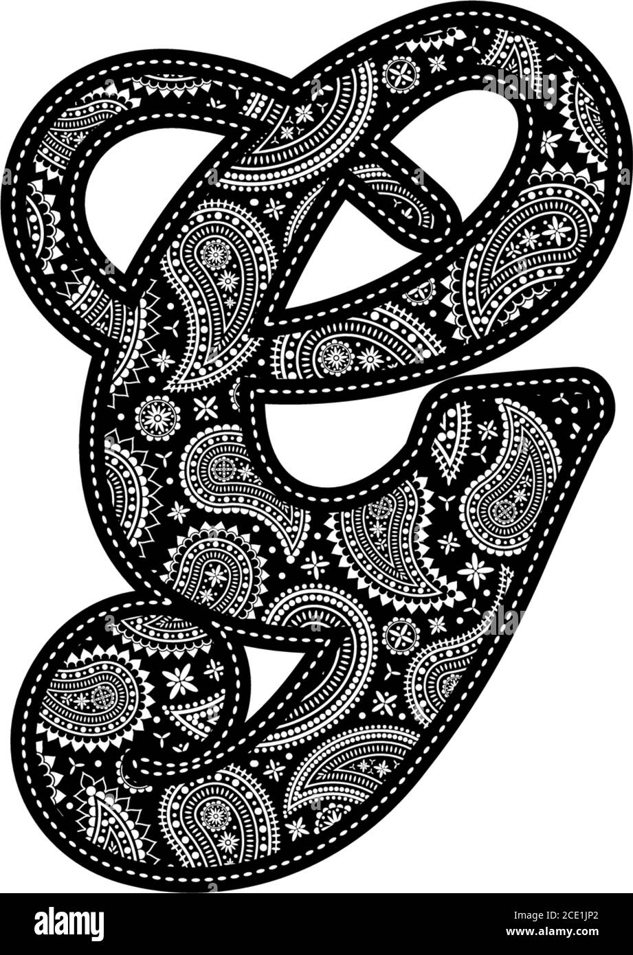 Capital Letter G With Paisley Pattern Design Embroidery Style In Black Color Isolated On White Stock Vector Image Art Alamy