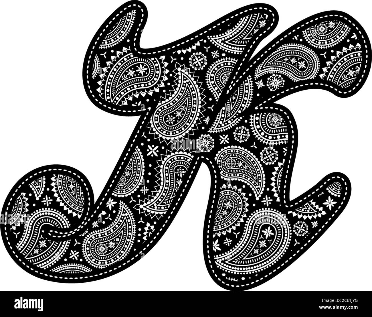 capital letter K with paisley pattern design. Embroidery style in black ...