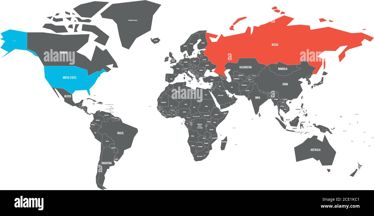 United States and Russia highlighted on political map of World. Vector