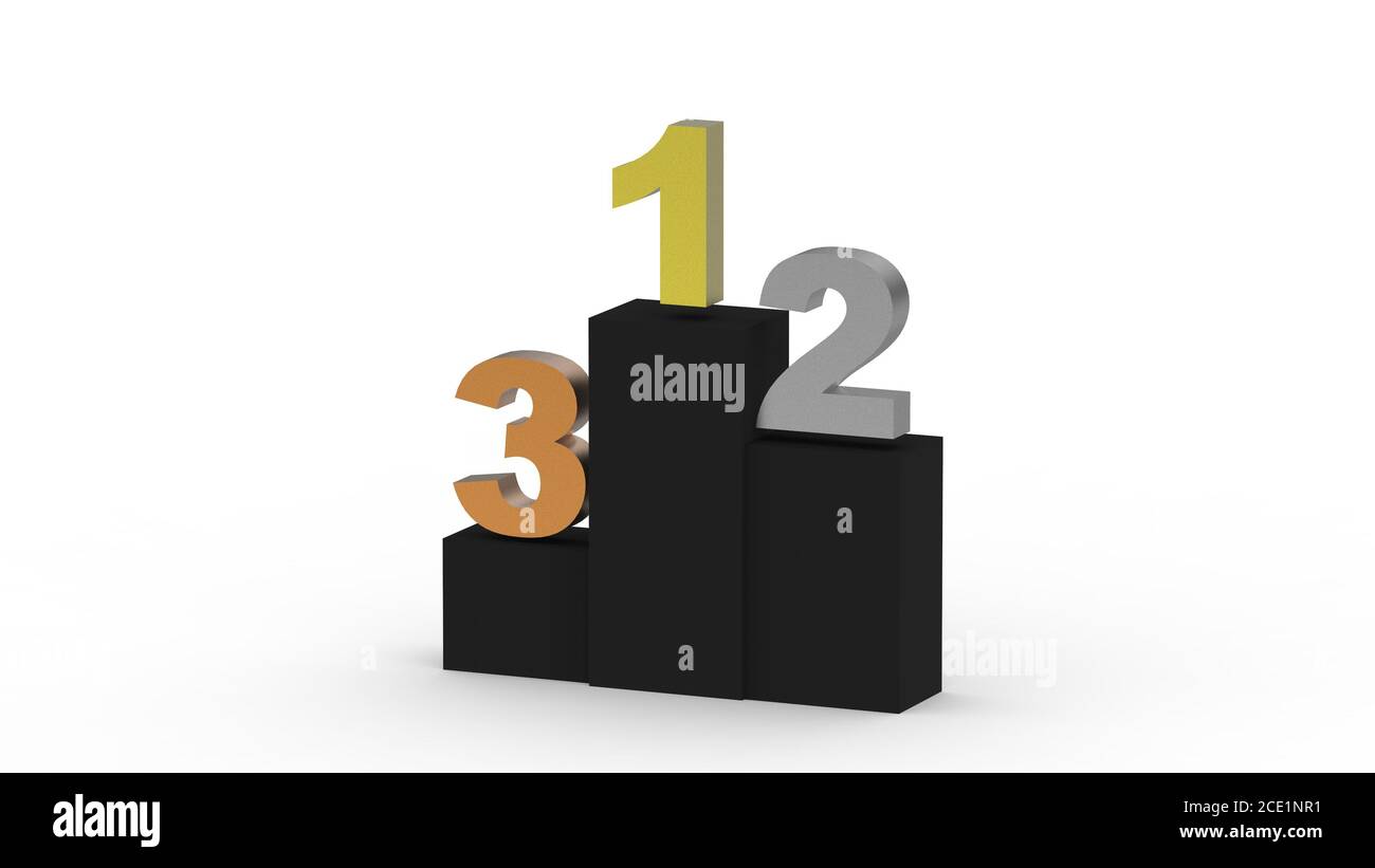 3d Podium sports awards. Winners celebrate rewards competition triumph winning round pedestal
