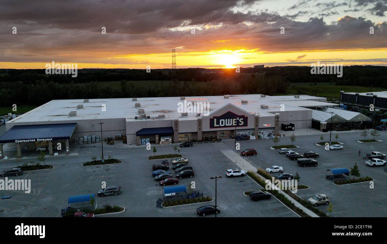 Lowes store Aerial at sunset, London Ontario Canada 2020 Stock Photo