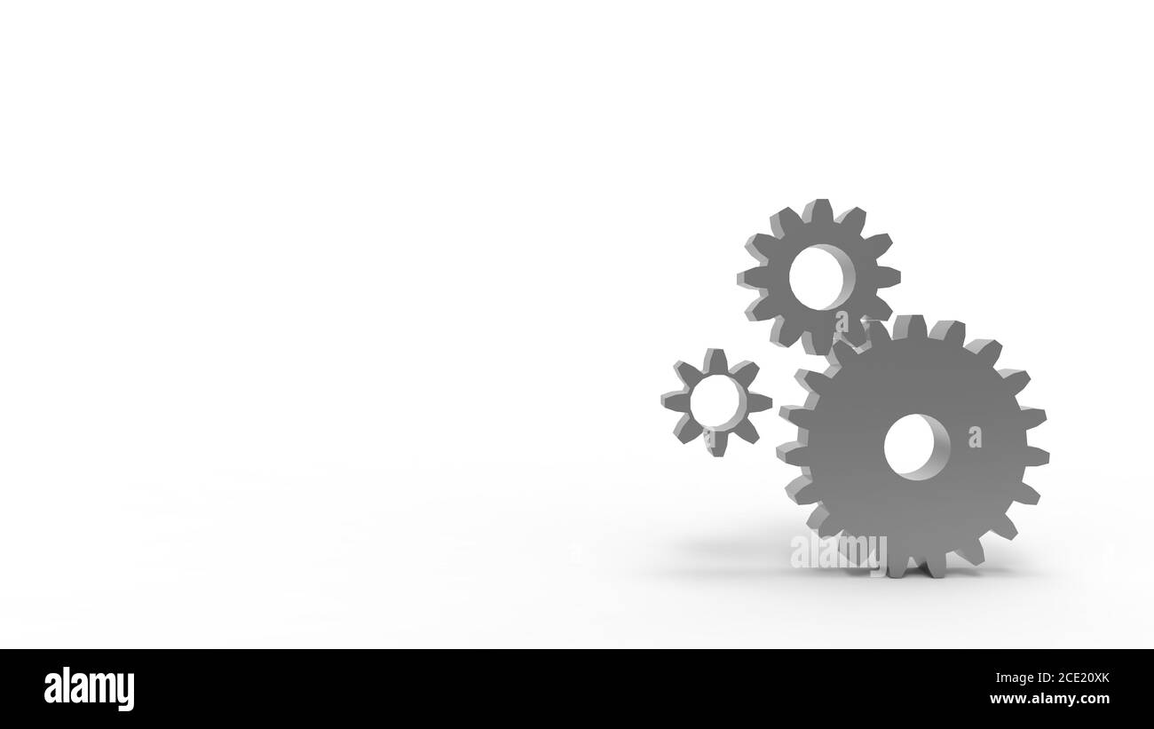Three metal silver gears on a white background hd. 3d rendering Stock ...