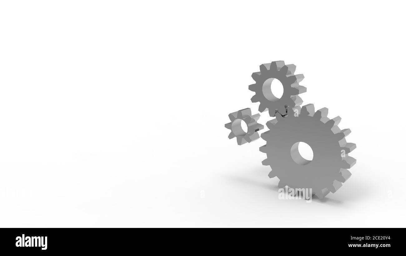 Three metal silver gears on a white background hd. 3d rendering Stock ...