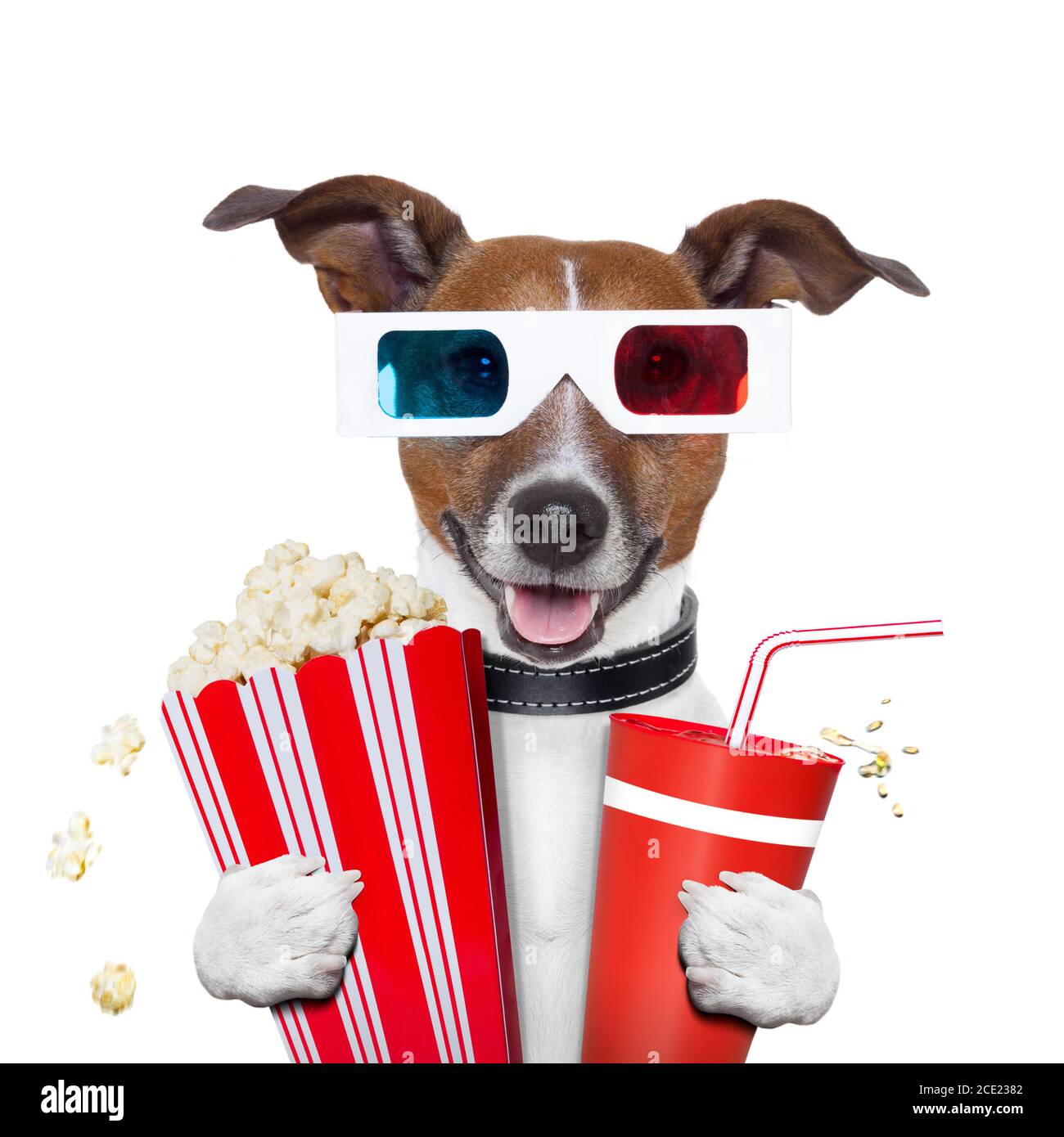3d glasses movie popcorn dog Stock Photo