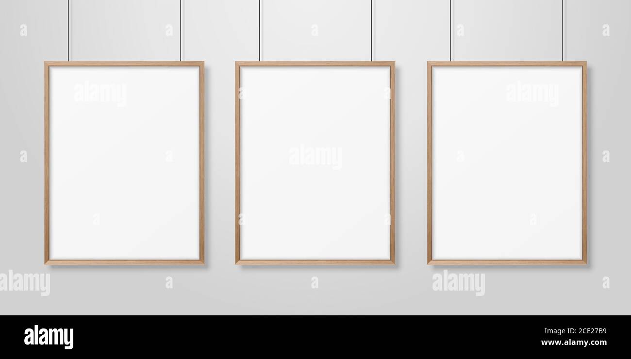Vector 3d Realistic Three A4 Brown Wooden Simple Modern Frame on a