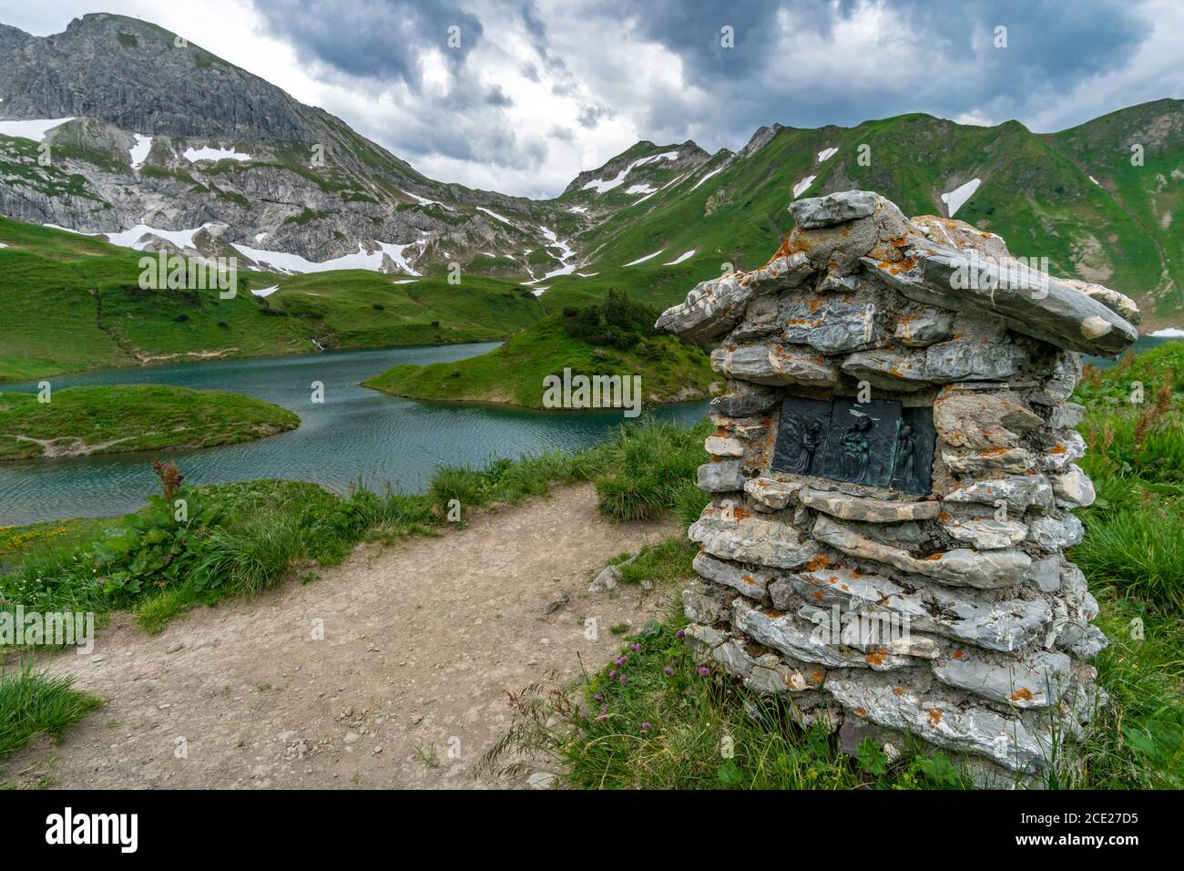 Fantastic hike to the mountain lake Schrecksee near Hinterstein in the Allgau Alps in Bavaria Stock Photo