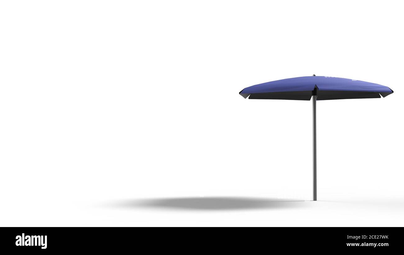 3D render of blue beach umbrella with white background isolated summer ...