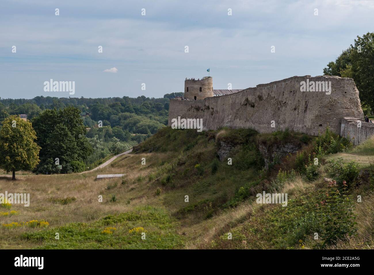 Medieval Izborsk fortress wall and Lukovka tower.  Izborsk, Pskov Region, Russia. Stock Photo