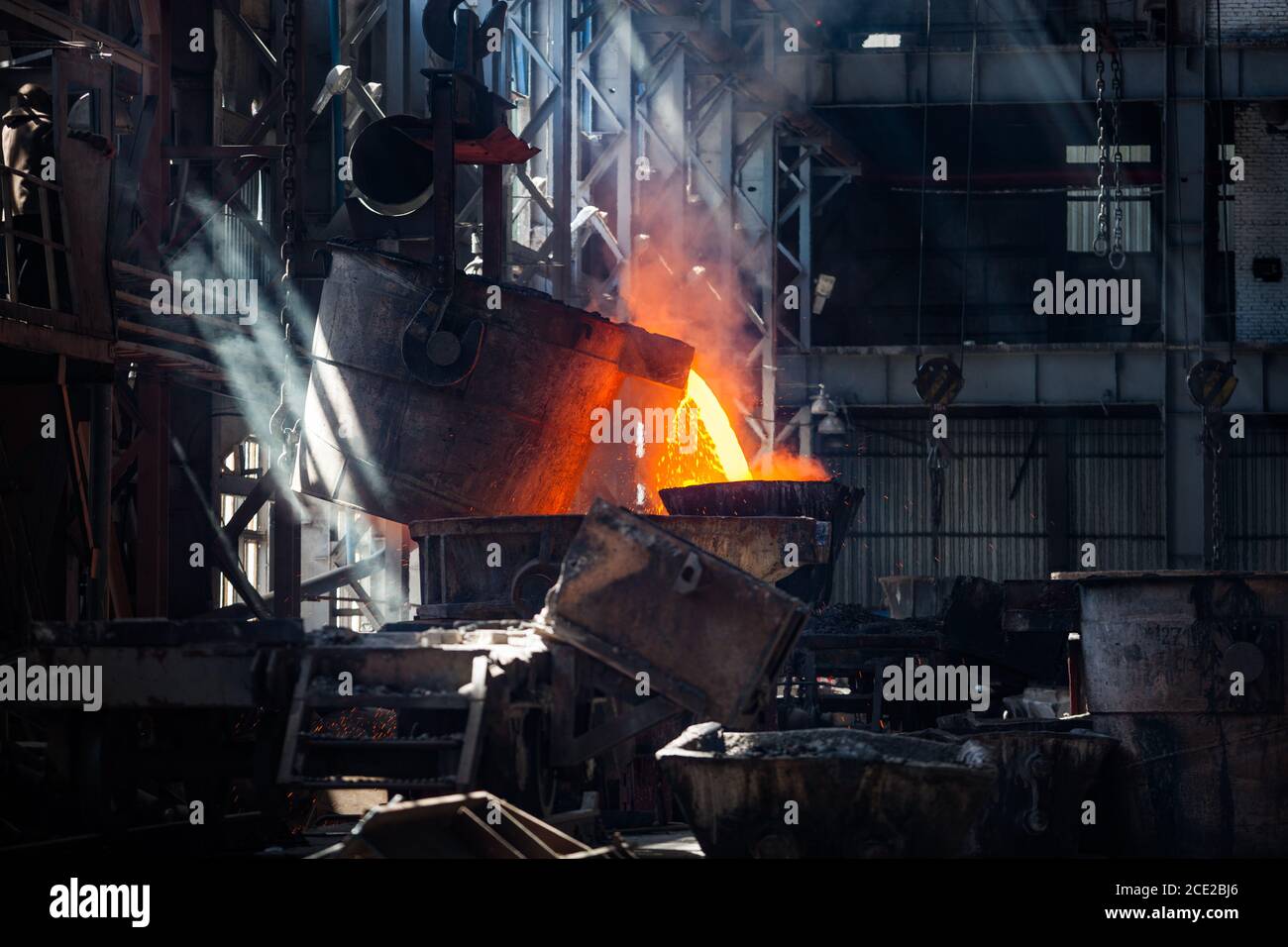Metallurgy plant interior. Melting of metal in process. Metallurgy ...