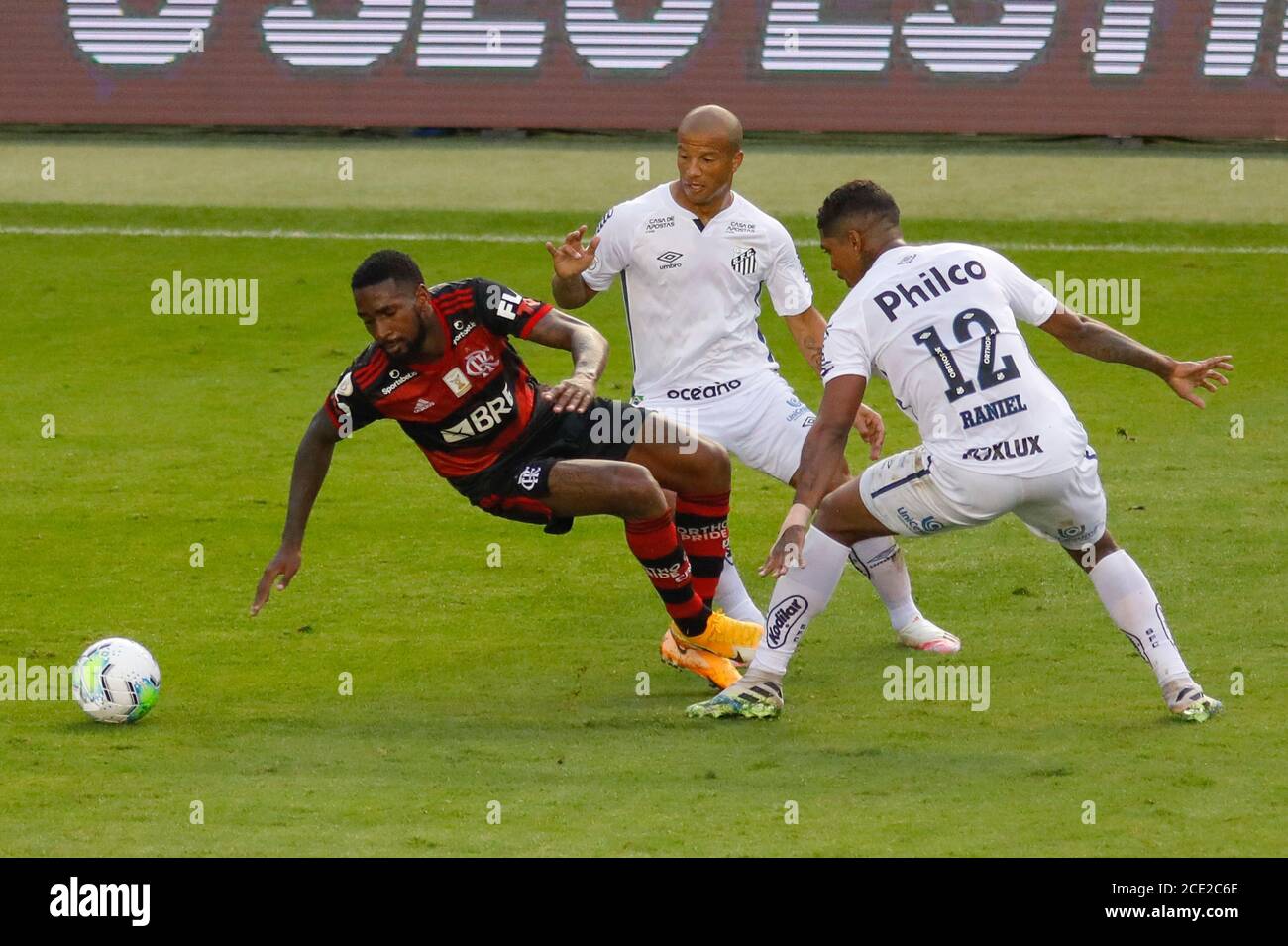 Santos Brazil 30th Aug 2020 Gerson Carlos Sanchez And Raniel During The Match Between Santos X Flamengo Held At Estadio Urbano Caldeira Vila Belmiro In Santos Sp The Match Is Valid For