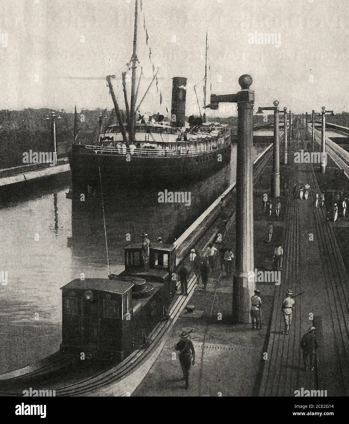 The Alliance passing through Gatun Locks, Panama Canal, circa 1914 Stock Photo