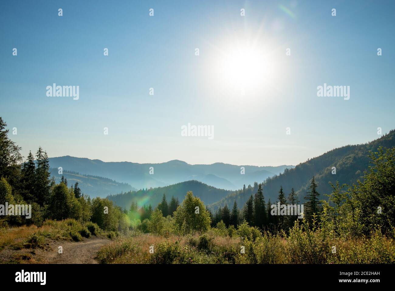 Morning sunny day is in mountain landscape. Carpathian, Ukraine, Europe. Beauty world. Large resolution Stock Photo