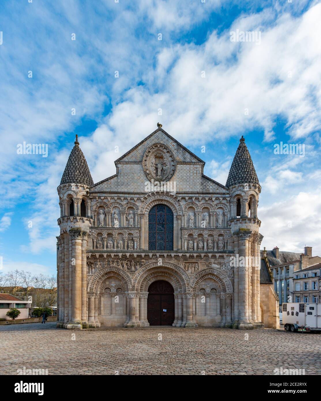 A picture of the front facade of the NotreDame la Grande Church in Poitiers Stock Photo Alamy