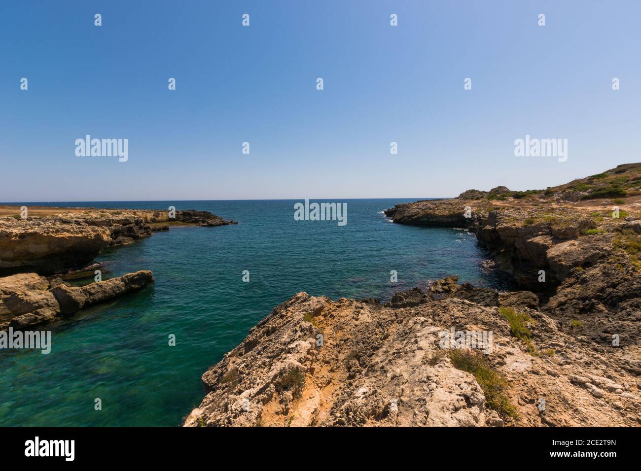 Clear Light blue sea at Siracuse coast in  a wild place called Pillirina, Sicily, South of Italy. Stock Photo
