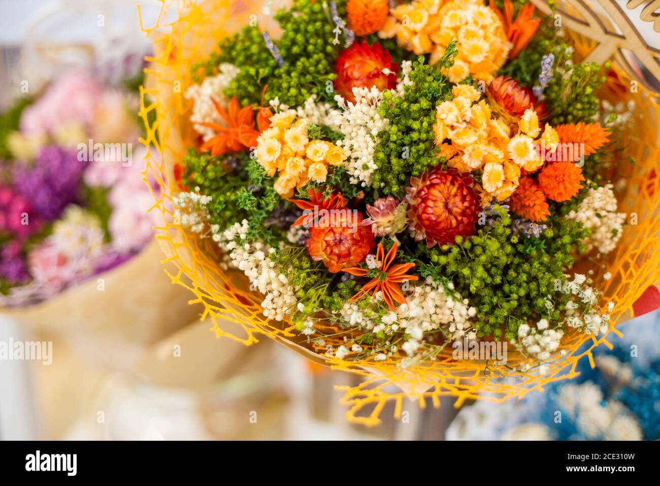 A bouquet of dried meadow plants and flowers for home decoration Stock