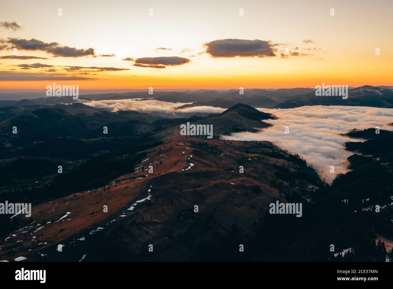Morning in the mountains. Carpathian Ukraine, Aerial view Stock Photo ...
