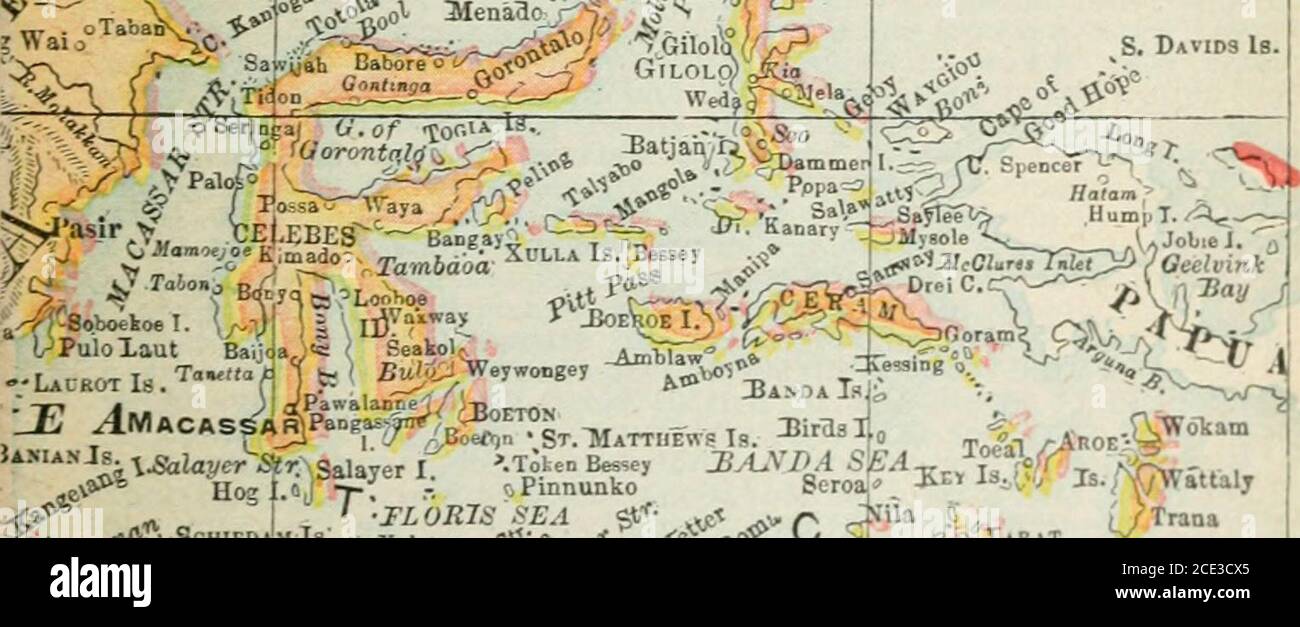 . Rand McNally pocket atlas of the world : historical, political, commercial . Malaysia., Scale of Statute Miles. 0 50 100 -200 **1 I Copyright.-1904. by Ran.l, Mc^ally 4 Co r, r^ac-,PouiioHILIPPI^°T)M^§g: ISLANDS (U. S.) ^^^^kSJ^^^J&^mi, OoboganlPt... i (V Iloilop•-. wV Tumaran # j°-ty,)vyu,Ku;,- ISD6 lv /i. A7V JBorongan :alabac ^tMantan^oul ?y ^BRITISH 7-^: Surigao VateZr^i^Iaharga ^^iIIt. CAUIAN Jangoo^^^^^^^lSR Sera.vg ar Deno^t^-L^nO^C. 8. Augustin S- Si iUTu Is. gC^t aGO c • ^CBiV-a v. JTeang.sIs. ? S«libat.oo„-Tl-LUR Is. (Disappeared June 7th 1892.)) -^ &lt;kj?± CELEBES SEA -£ b/W*01 Stock Photo