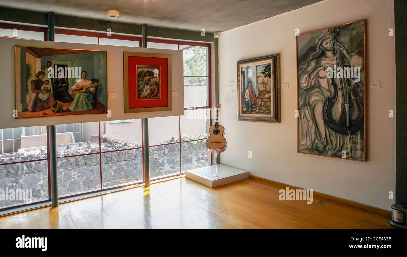 Paintings in Diego Rivera's studio in San Angel Inn, Mexico City, Mexico Stock Photo
