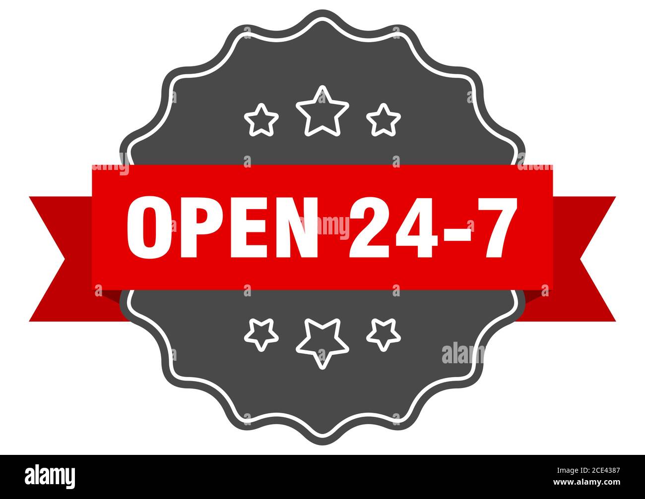 open 24 7 label. open 24 7 isolated seal. Retro sticker sign Stock