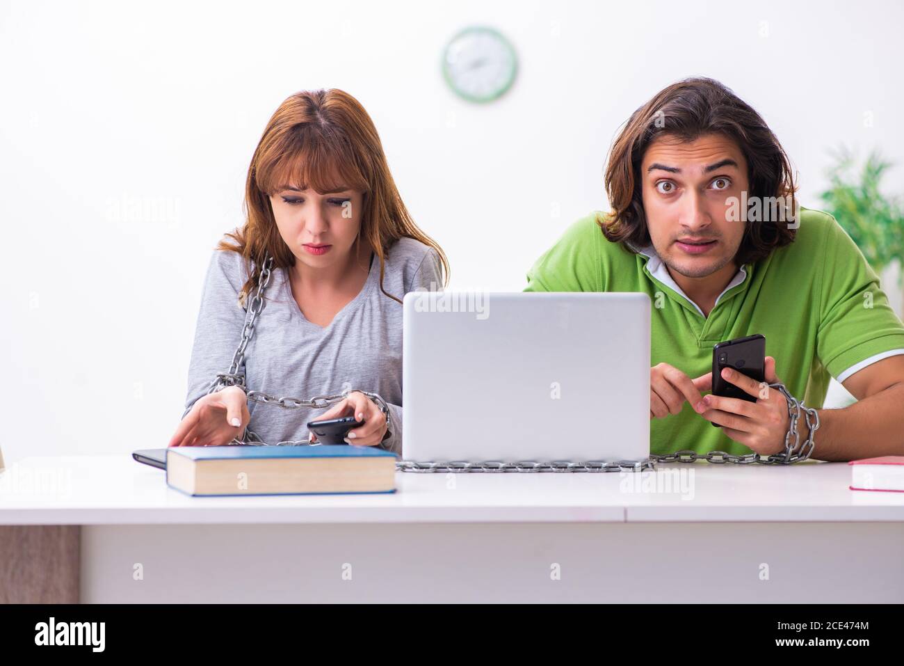 Students in gadget dependency concept Stock Photo