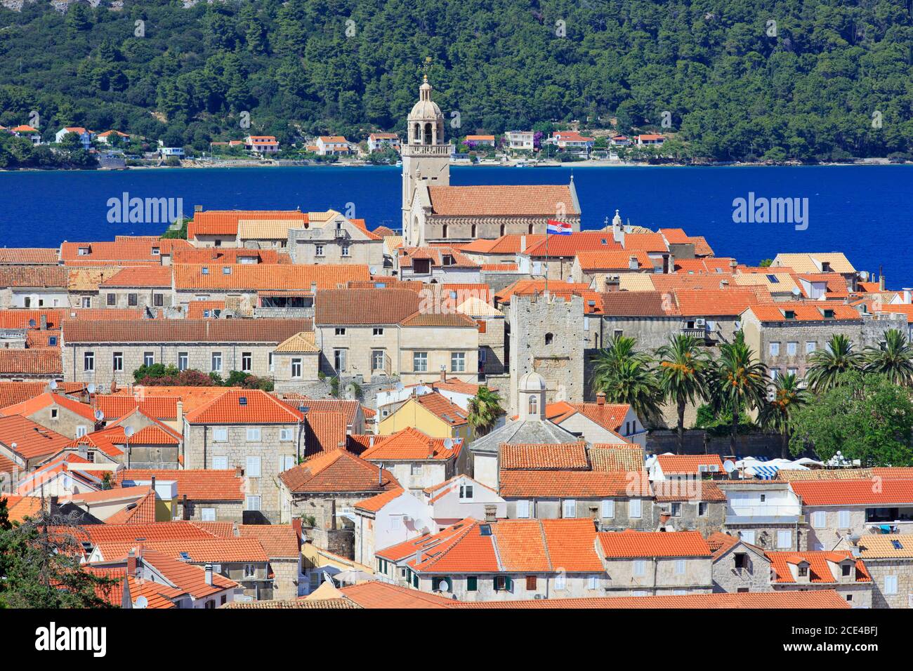 Panoramic view across the picturesque town of Korcula (Dubrovnik-Neretva County), Croatia Stock Photo