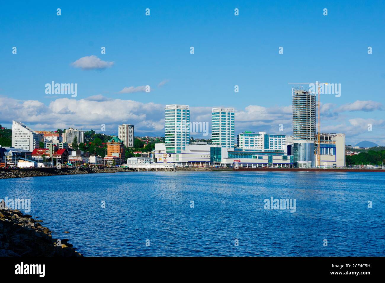 Puerto Montt, Chile. February 13, 2020. View of Puerto Montt waterfront and Paseo Costanera Mall Stock Photo