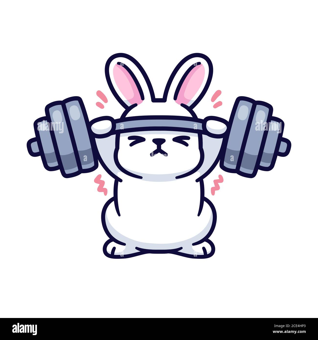 Gym Bunny Cute Cartoon White Rabbit Lifting Heavy Barbell Funny Gym Bunny Cute Cartoon White Rabbit Lifting Heavy Barbell Funny