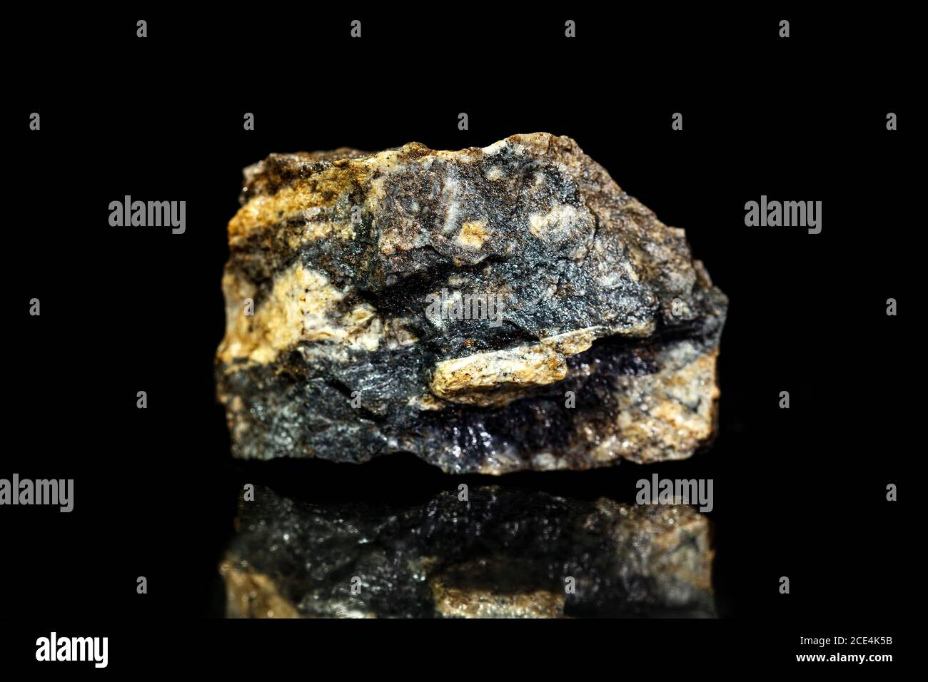 Sphalerite zinc blende ore, raw rock on black background, mining and geology, mineralogy Stock Photo