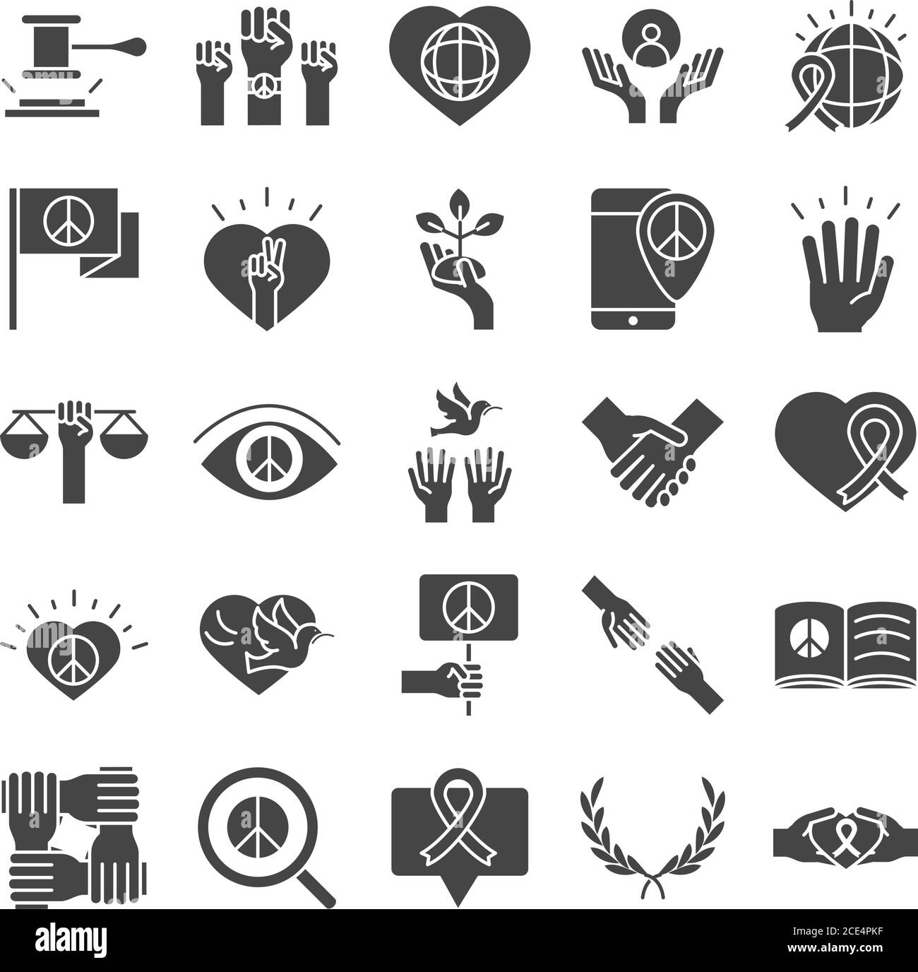 human rights day, line icons set design, included law hands heart book ...