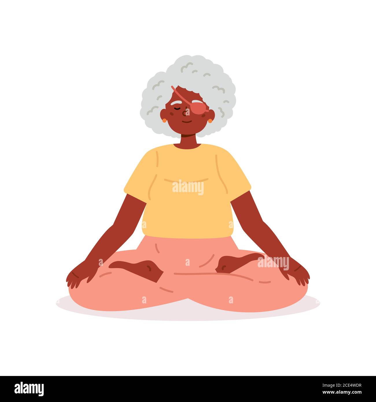 Disabled blind old woman practices yoga Stock Vector
