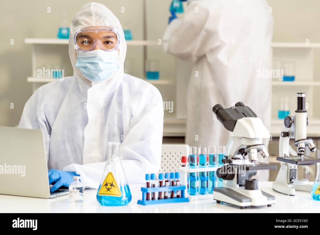 Scientists working in lab Stock Photo