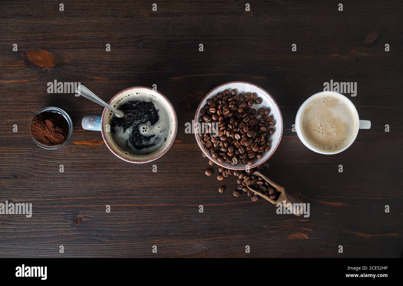 Espresso, coffee beans, ground powder Stock Photo Alamy