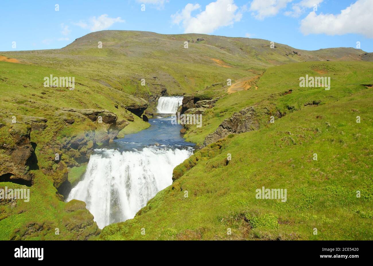 Section of the path Skogau Falls - Vic village, A fascinating summer hike in Iceland Stock Photo