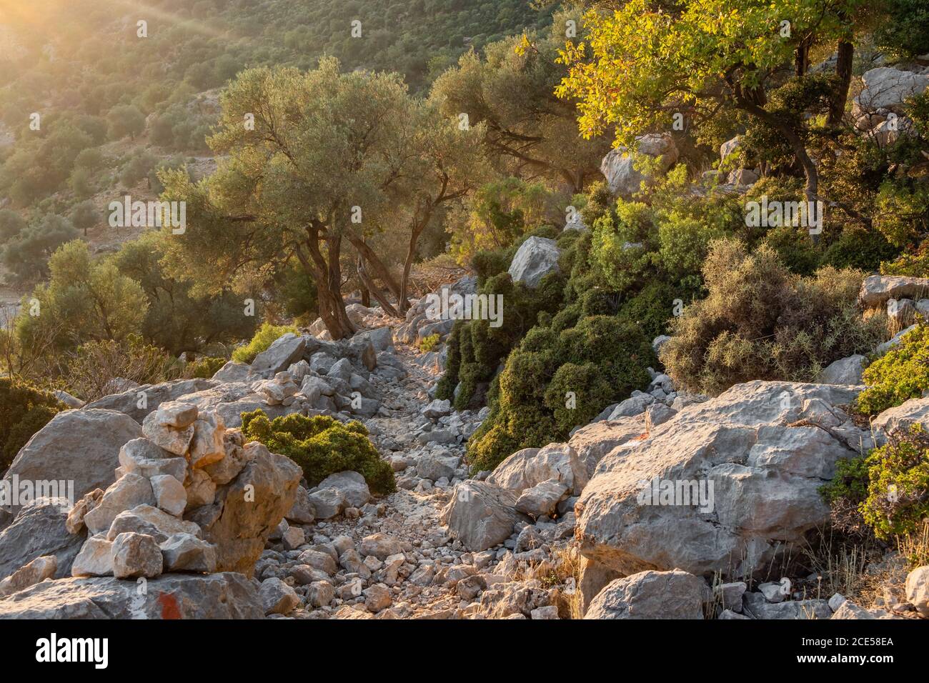 Walking the Lycian way hiking trail in Antalya region. Stock Photo